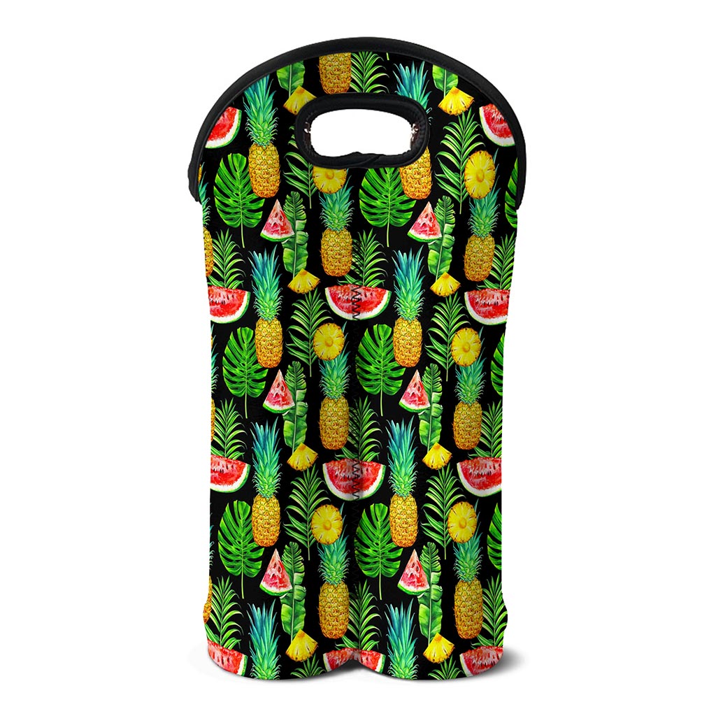 Black Tropical Pineapple Pattern Print Double Neoprene Wine Tote