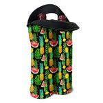 Black Tropical Pineapple Pattern Print Double Neoprene Wine Tote