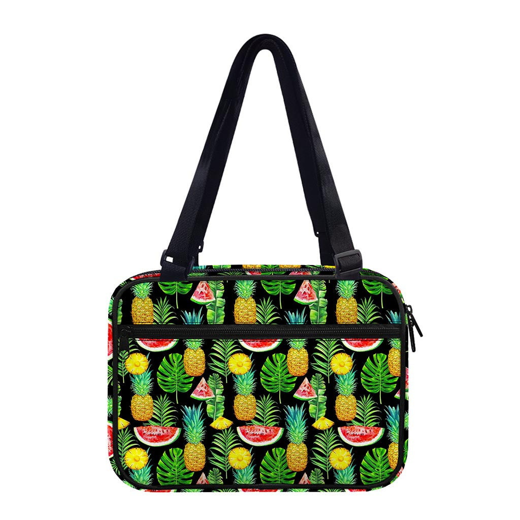 Black Tropical Pineapple Pattern Print Double Strap Bible Bag