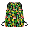 Black Tropical Pineapple Pattern Print Drawstring Backpack