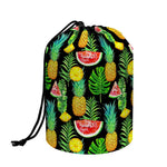 Black Tropical Pineapple Pattern Print Drawstring Makeup Bag