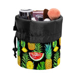 Black Tropical Pineapple Pattern Print Drawstring Makeup Bag