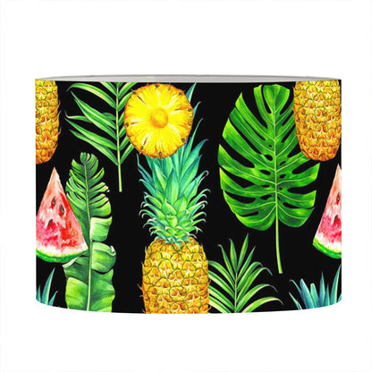 Black Tropical Pineapple Pattern Print Drum Lamp Shade