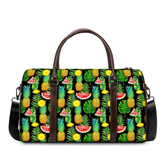 Black Tropical Pineapple Pattern Print Duffle Bag