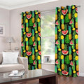 Black Tropical Pineapple Pattern Print Extra Wide Grommet Curtains