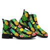 Black Tropical Pineapple Pattern Print Flat Ankle Boots
