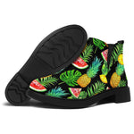 Black Tropical Pineapple Pattern Print Flat Ankle Boots