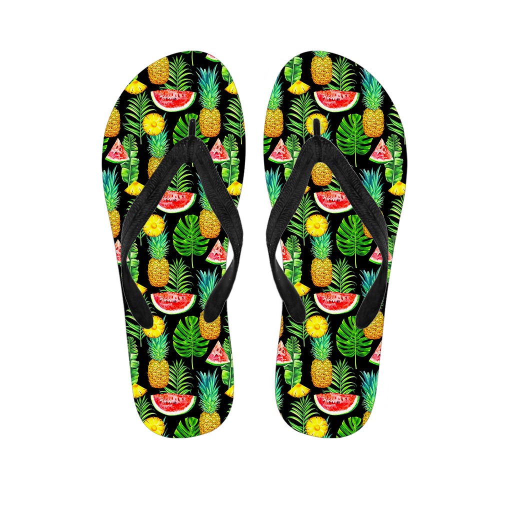 Black Tropical Pineapple Pattern Print Flip Flops