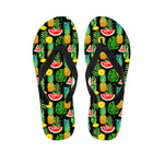 Black Tropical Pineapple Pattern Print Flip Flops