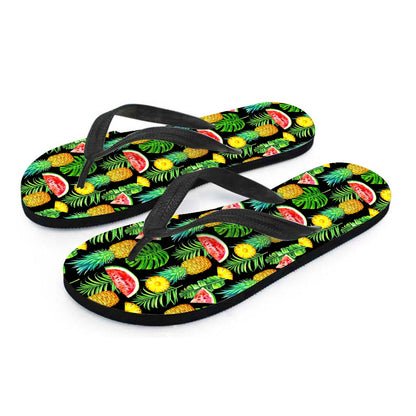 Black Tropical Pineapple Pattern Print Flip Flops