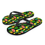 Black Tropical Pineapple Pattern Print Flip Flops