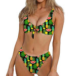 Black Tropical Pineapple Pattern Print Front Bow Tie Bikini