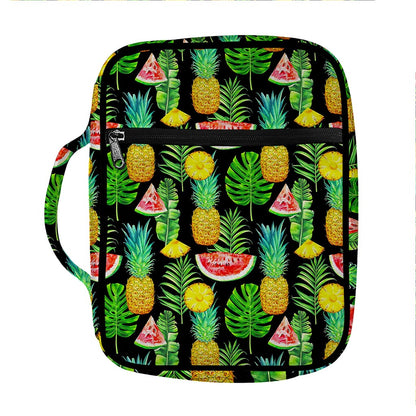 Black Tropical Pineapple Pattern Print Front Pocket Bible Bag