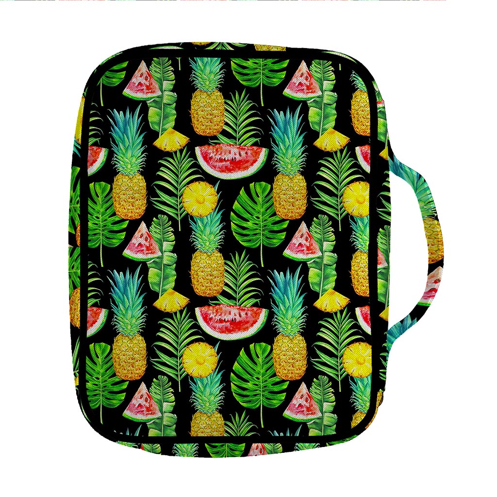 Black Tropical Pineapple Pattern Print Front Pocket Bible Bag