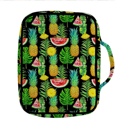 Black Tropical Pineapple Pattern Print Front Pocket Bible Bag