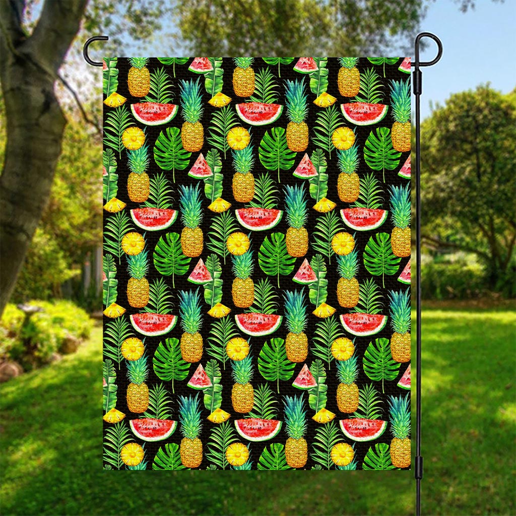 Black Tropical Pineapple Pattern Print Garden Flag