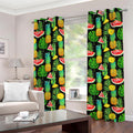 Black Tropical Pineapple Pattern Print Grommet Curtains