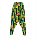 Black Tropical Pineapple Pattern Print Hammer Pants
