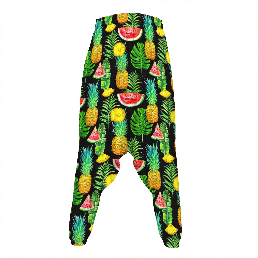 Black Tropical Pineapple Pattern Print Hammer Pants