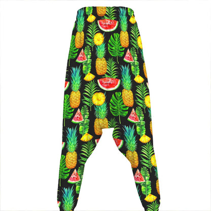 Black Tropical Pineapple Pattern Print Hammer Pants