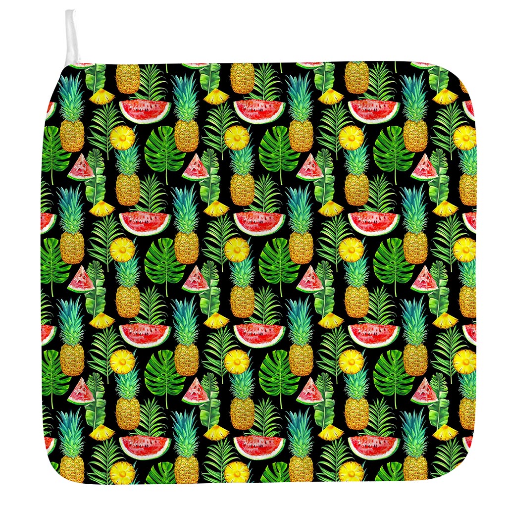 Black Tropical Pineapple Pattern Print Hand Towel