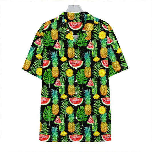 Black Tropical Pineapple Pattern Print Hawaiian Shirt