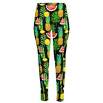 Black Tropical Pineapple Pattern Print High-Waisted Pocket Leggings