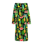 Black Tropical Pineapple Pattern Print Hooded Bathrobe