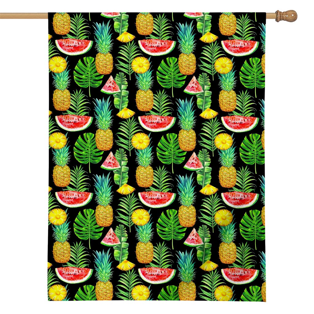 Black Tropical Pineapple Pattern Print House Flag