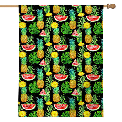 Black Tropical Pineapple Pattern Print House Flag