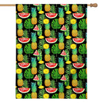 Black Tropical Pineapple Pattern Print House Flag
