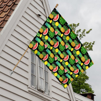 Black Tropical Pineapple Pattern Print House Flag