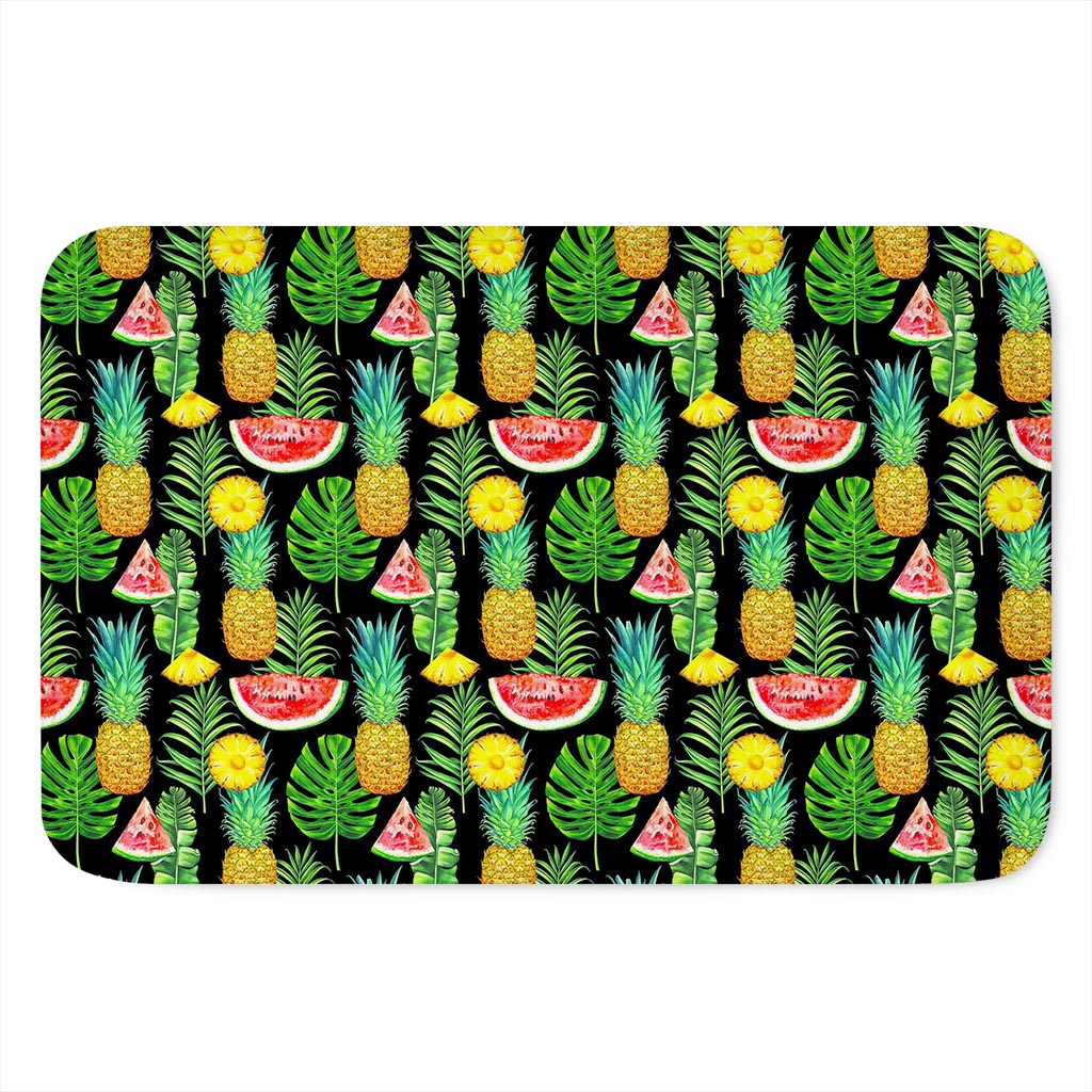 Black Tropical Pineapple Pattern Print Indoor Door Mat