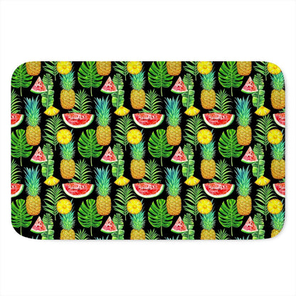 Black Tropical Pineapple Pattern Print Indoor Door Mat