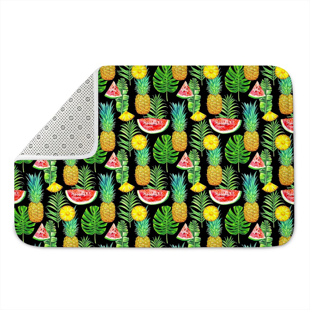 Black Tropical Pineapple Pattern Print Indoor Door Mat