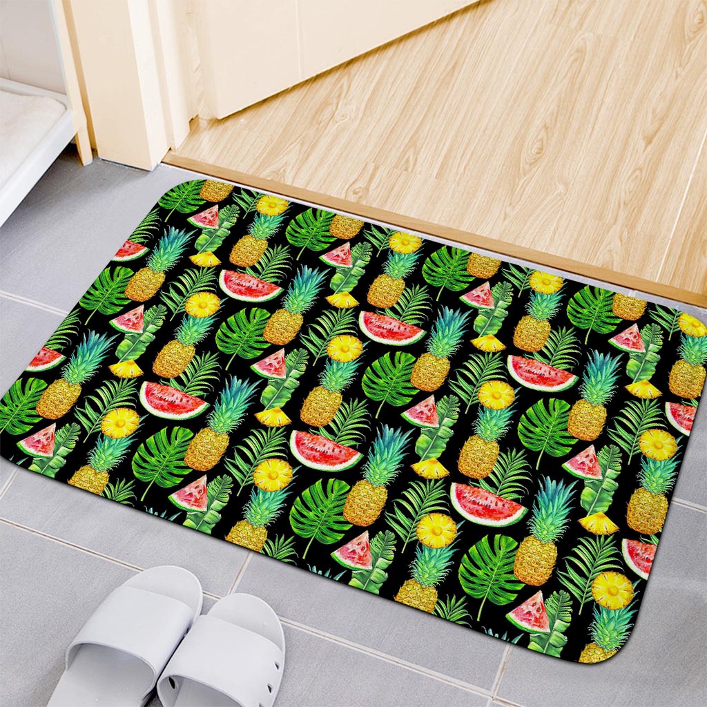 Black Tropical Pineapple Pattern Print Indoor Door Mat