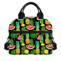Black Tropical Pineapple Pattern Print Insulated Lunch Bag
