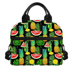 Black Tropical Pineapple Pattern Print Insulated Lunch Bag