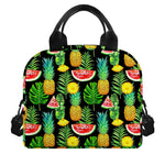 Black Tropical Pineapple Pattern Print Insulated Lunch Bag