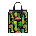 Black Tropical Pineapple Pattern Print Insulated Lunch Tote