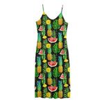 Black Tropical Pineapple Pattern Print Jersey Midi Cami Dress