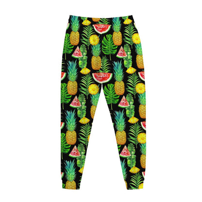 Black Tropical Pineapple Pattern Print Jogger Pants