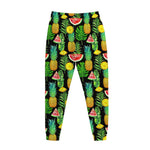 Black Tropical Pineapple Pattern Print Jogger Pants
