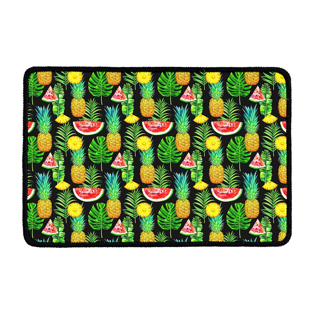 Black Tropical Pineapple Pattern Print Kitchen Mat