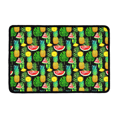 Black Tropical Pineapple Pattern Print Kitchen Mat