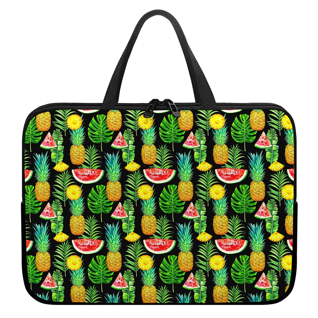 Black Tropical Pineapple Pattern Print Laptop Sleeve With Handle
