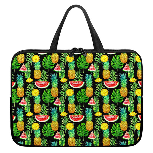 Black Tropical Pineapple Pattern Print Laptop Sleeve With Handle
