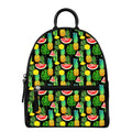 Black Tropical Pineapple Pattern Print Leather Backpack