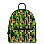 Black Tropical Pineapple Pattern Print Leather Backpack