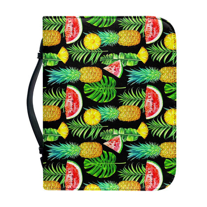 Black Tropical Pineapple Pattern Print Leather Bible Cover